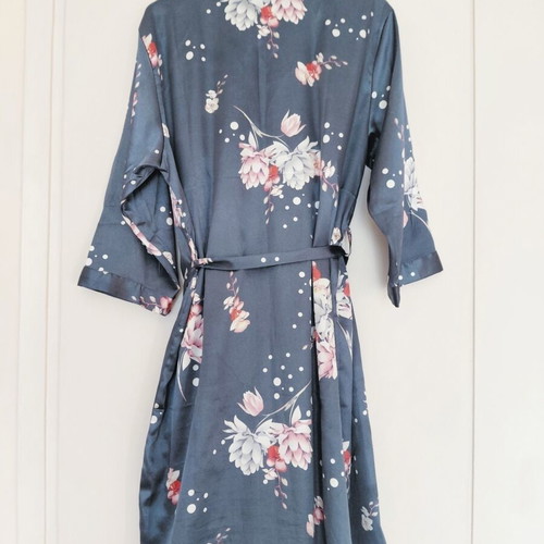 Satin floral nightdress and robe set XS/S, blue