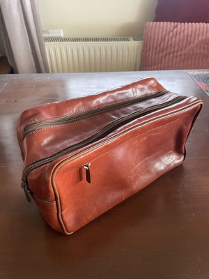 Patseli Genuine Leather Travel Dopp Kit used, cognac color