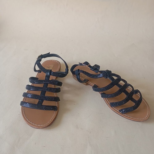 Sandals black gladiators with leather and rhinestones, like new