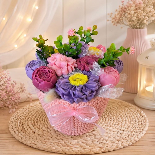 Flower soap bouquet in pot new