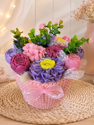 Flower soap bouquet in pot new