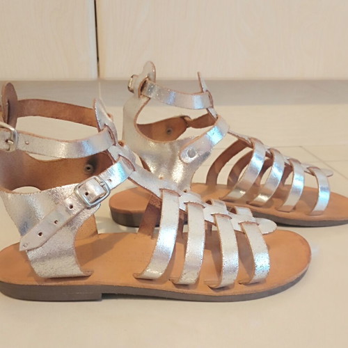 Gladiator flat sandals handmade leather silver, excellent condition