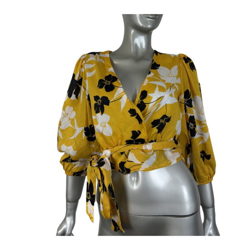 BCBG Max Azria Floral Print Wrap Blouse S like new, cotton
