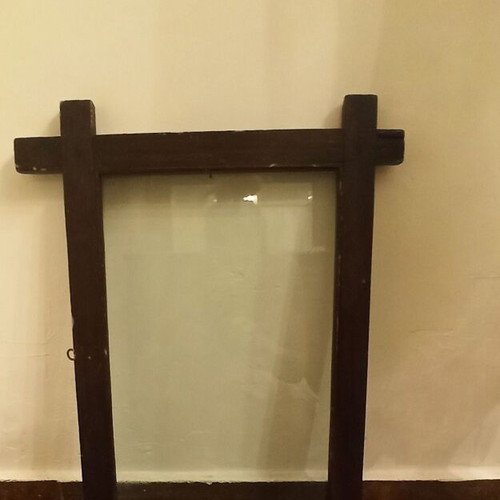 Wooden frame with glass and metal hanging elements like new, 52x41 cm