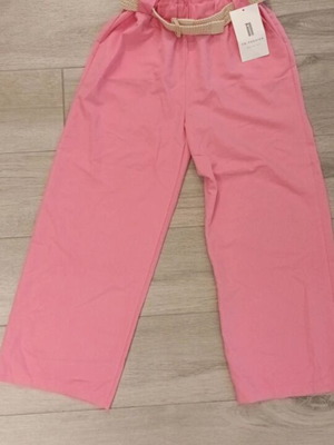 Pink Pants with Elastic Straw Belt One Size New