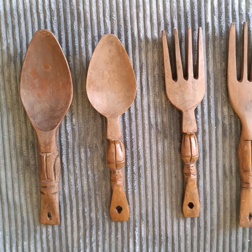 Vintage wooden forks and spoons used, decorative
