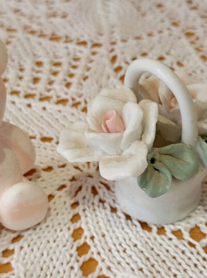 Decorative miniatures like new, wax teddy bear and porcelain basket