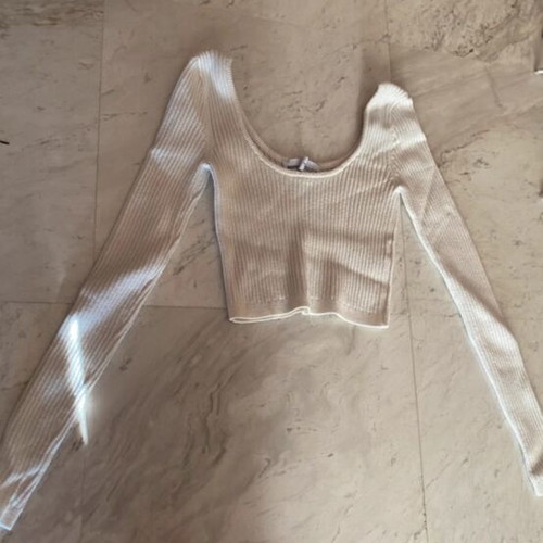 Bershka long-sleeve crop top, white, size M