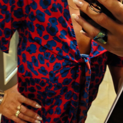 Satin dress like new, blue and red, size M