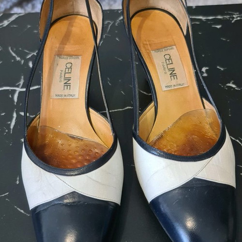 Celine vintage two-tone leather slingback shoes used, size 38