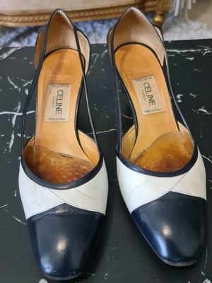 Celine vintage two-tone leather slingback shoes used, size 38