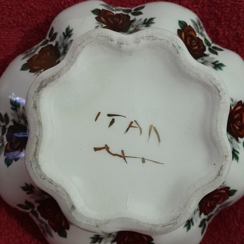 Porcelain vintage fondue dish used, height 10.5cm