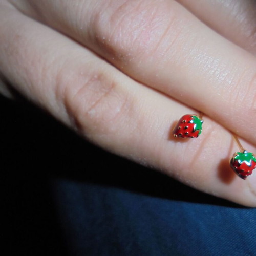 Strawberry earrings 925 silver new, red and gold-colored