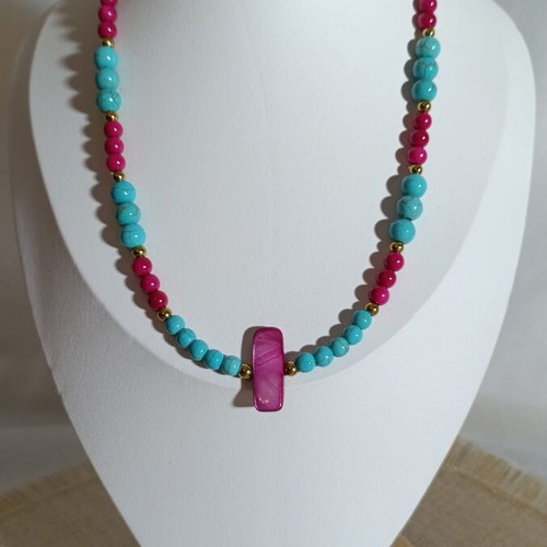 Spirit of Freedom Necklace new, fuchsia and turquoise with amulet stone