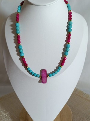 Spirit of Freedom Necklace new, fuchsia and turquoise with amulet stone