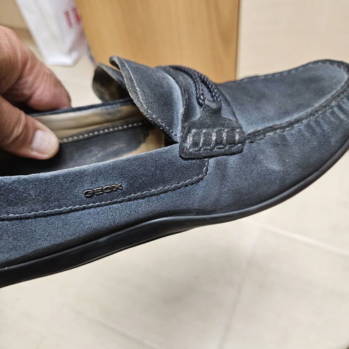 Geox men's suede loafers used, grey, size 43, leather insole