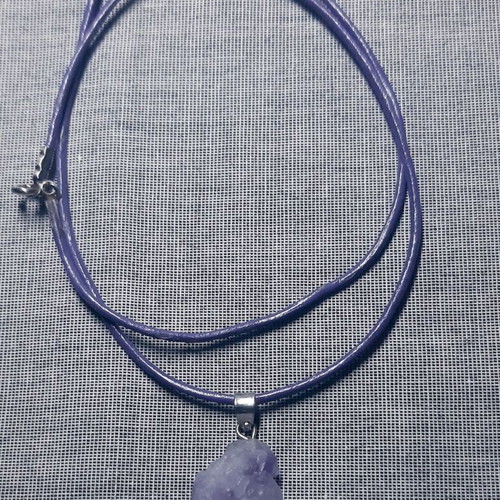 Monica necklace with natural amethyst and genuine leather strap, handmade, new