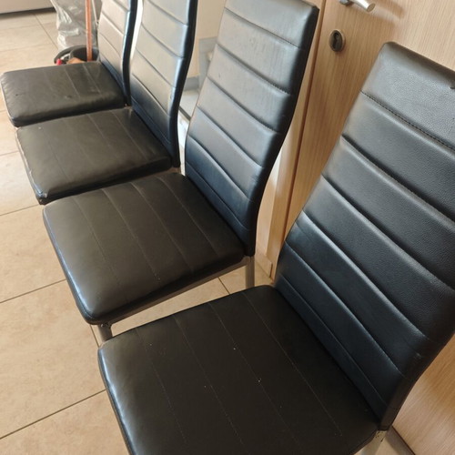 Dining chairs, set of 4, faux leather with wear