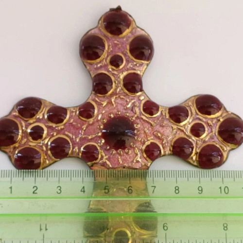 Antique Large Enamels Cross of France Limoges used, signed G. Candelier