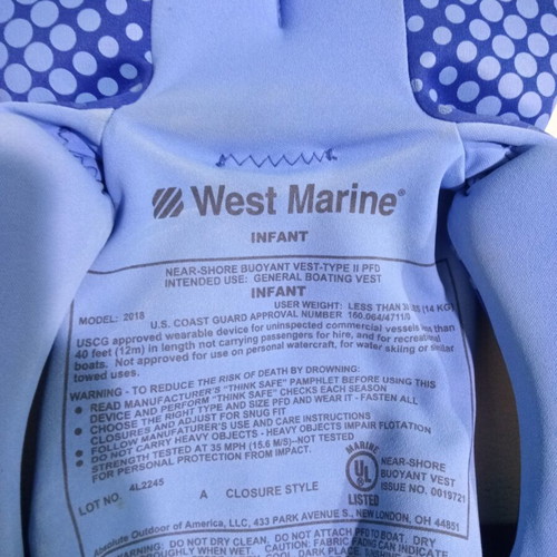 West Marine child life jacket like new, up to 15 kg