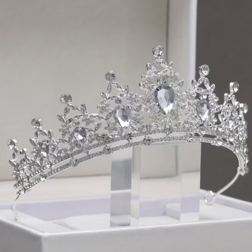 Bridal tiara with crystal rhinestones, silver, unused #94