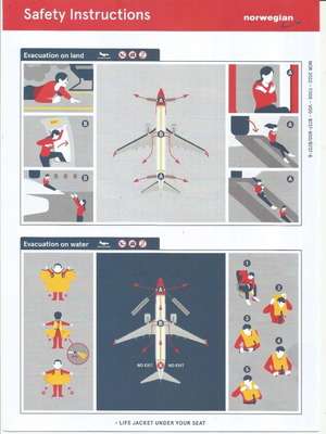 Norwegian Airlines B737-800 Safety Card new