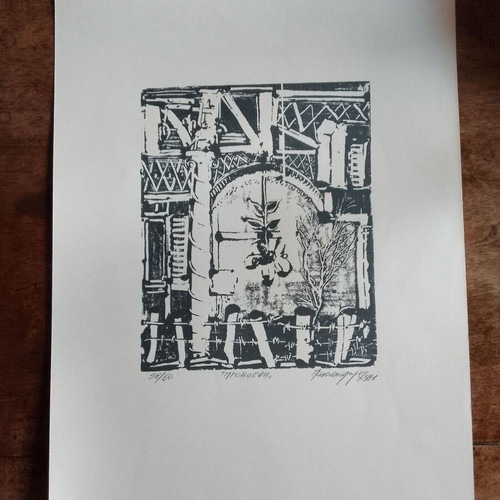 Original woodcut 'PROVLEPSI' by Giorgos Panoutsopoulos used, 1981