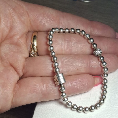 Pandora silver bracelet 17 cm with pearls and zirconia stones pave