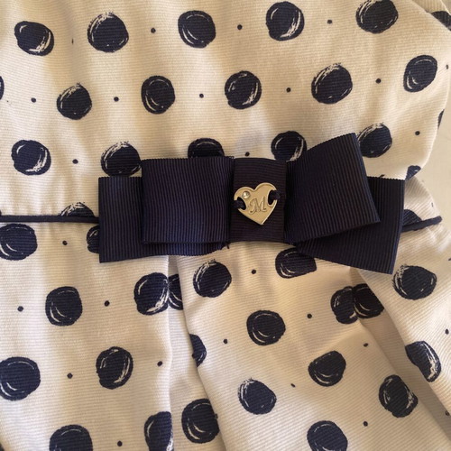 Mayoral dress size 4-5 years (110 cm) like new, white with dark blue polka dots