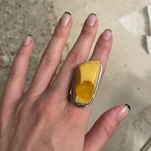 Silver ring with amber stone used, handmade