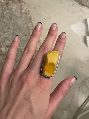 Silver ring with amber stone used, handmade