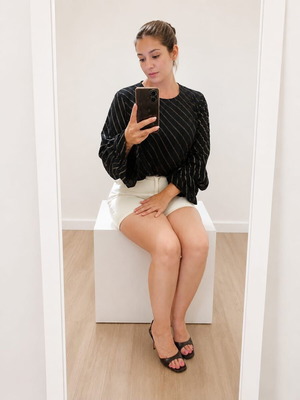 Lumina sheer blouse like new with impressive sleeves, black and grey