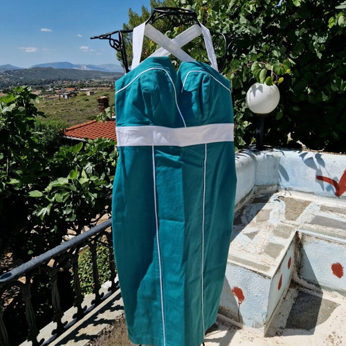 Raxevsky turquoise dress with white straps XS like new