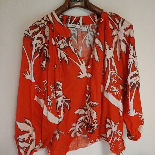 Linen blouse Milla like new, oversized fit, red and white, size L
