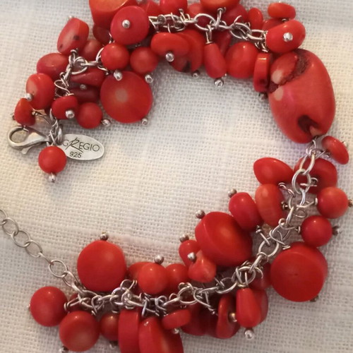 Silver 925 bracelet with coral like new, Gregio adjustable