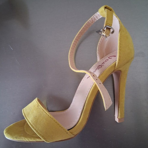 Yellow suede high heel sandals, size 35