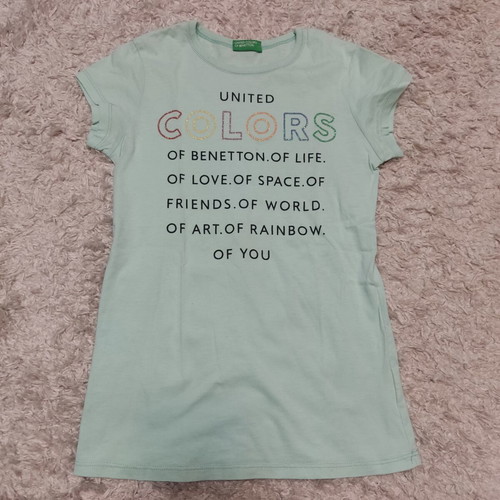 Benetton T-shirt with Glitter Details Like New, Turquoise, Age 8