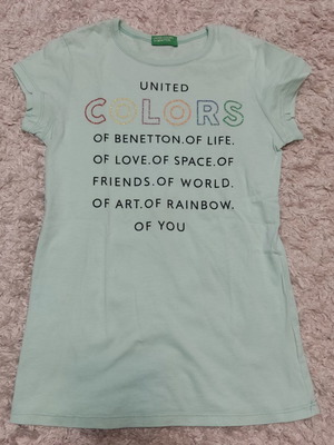 Benetton T-shirt with Glitter Details Like New, Turquoise, Age 8