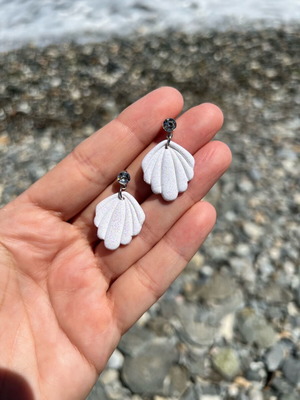 Handmade earrings new, white polymer clay and steel