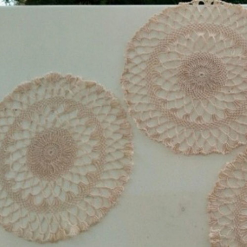 Crocheted Doilies Vintage Set of 2 Beige 32 cm Like New