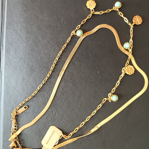Double Necklace new, 18k gold plated stainless steel with turquoise stones