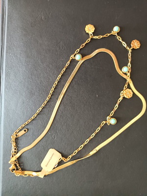 Double Necklace new, 18k gold plated stainless steel with turquoise stones