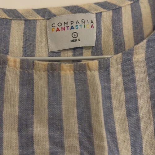 Compania Fantastica linen tunic large used, white and blue