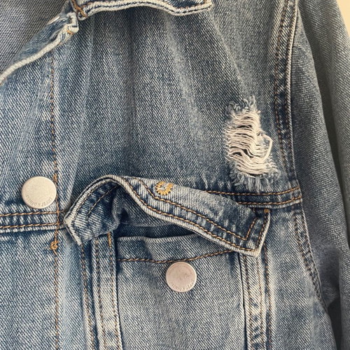 Long denim jacket distressed style size M
