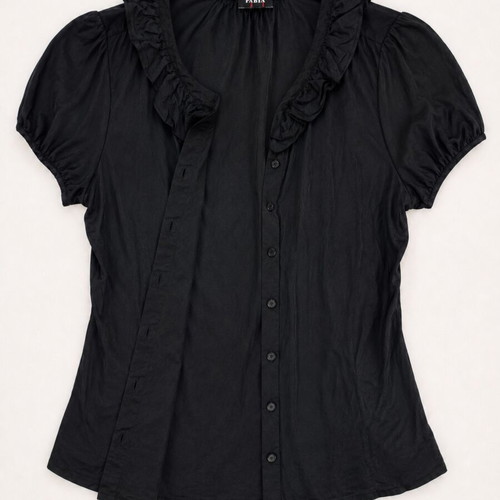 PABIA Black Women's Blouse with Ruffles and Puff Sleeves Like New
