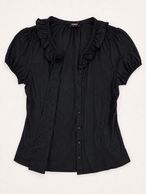 PABIA Black Women's Blouse with Ruffles and Puff Sleeves Like New