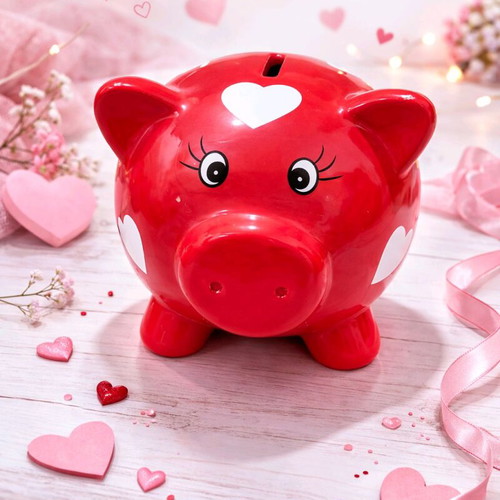 Ceramic piggy bank with hearts like new