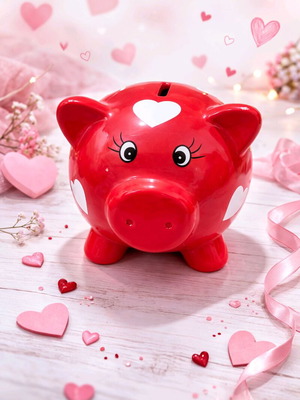 Ceramic piggy bank with hearts like new