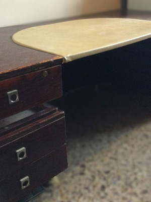Vintage executive desk used, walnut veneer, 1970s design