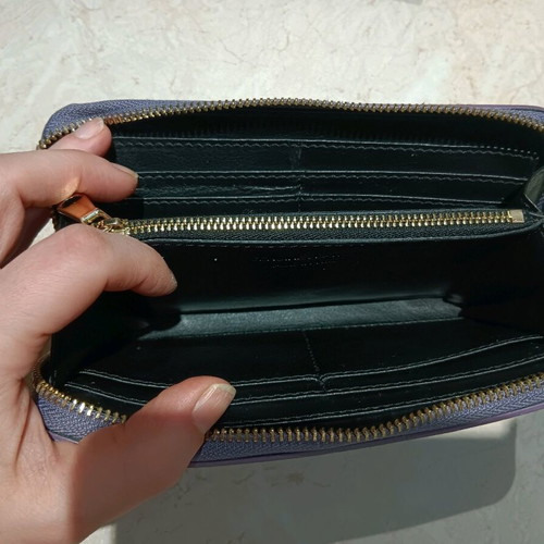 Leather women's wallet used, purple with gold details